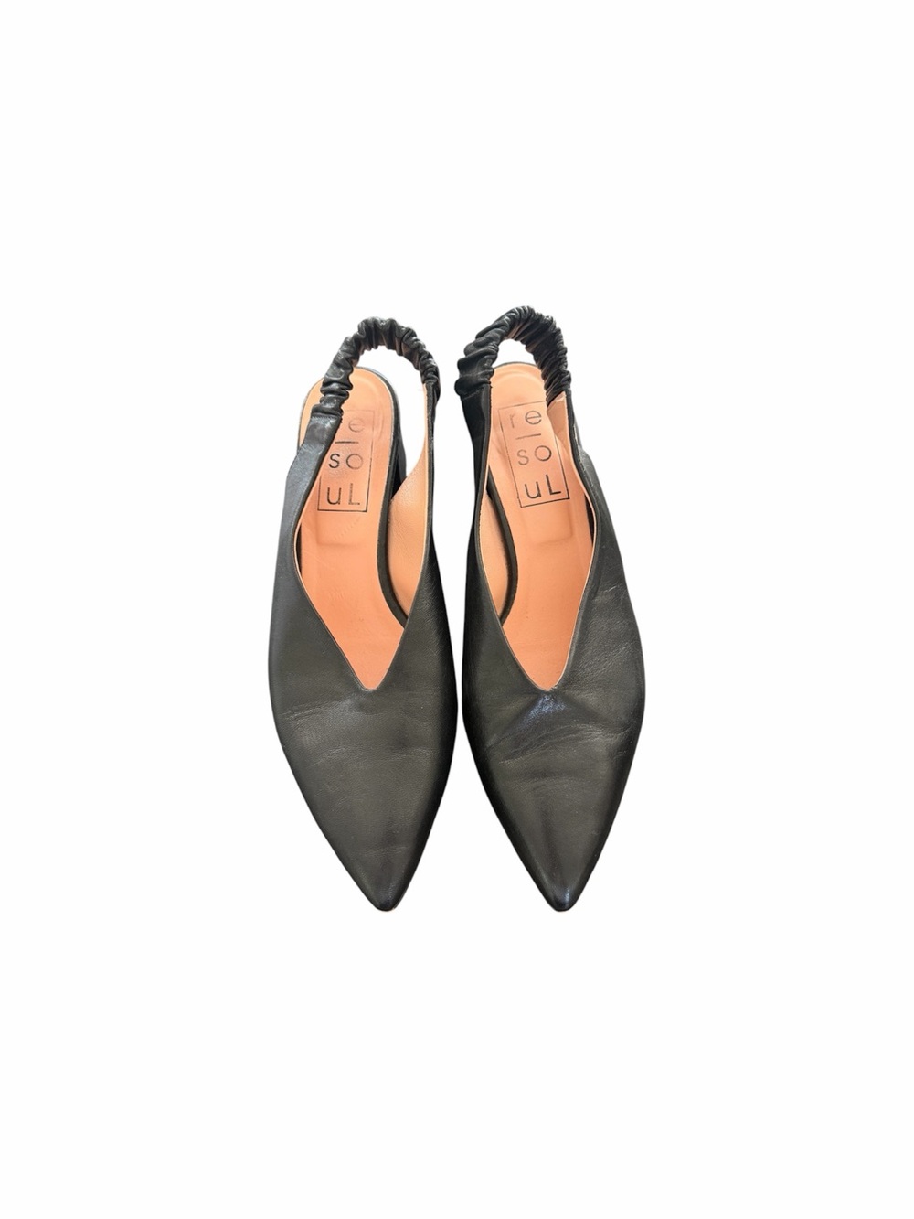 Italian made Black Pointed Leather Slingback Flats